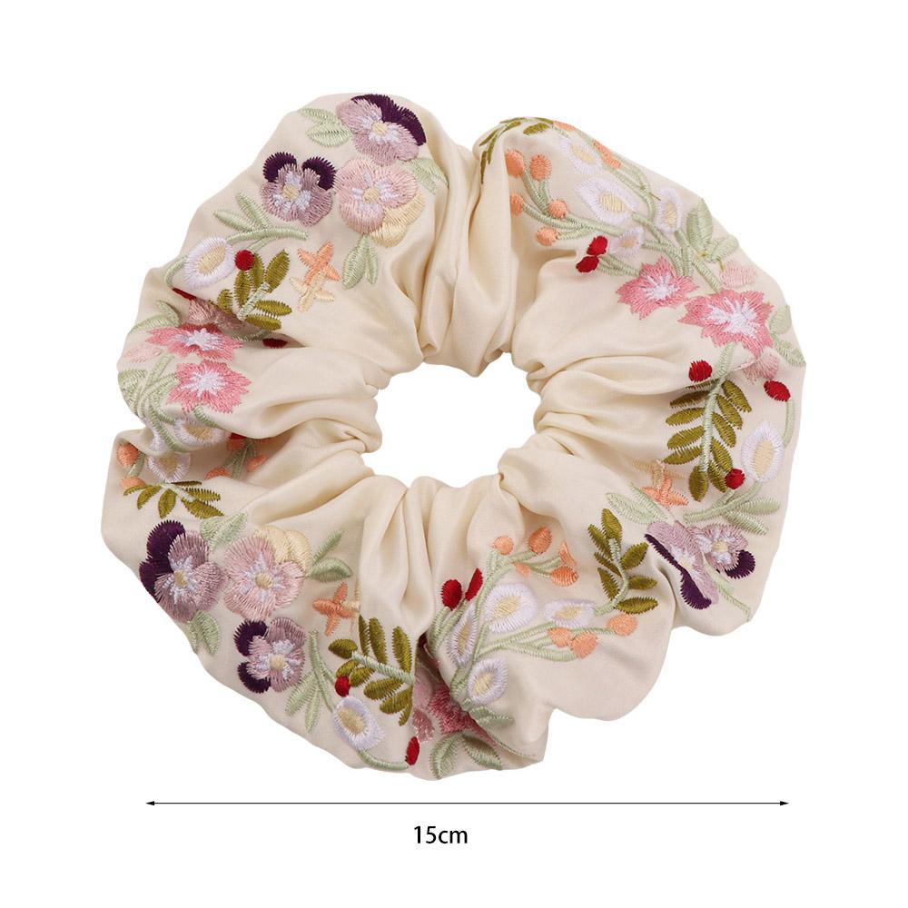 French Style Embroidery Hair Scrunchies Satin Hair Ropes Temperament Floral Scrunchies Daily