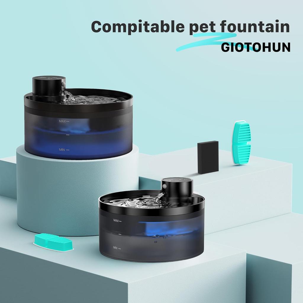GIOTOHUN 12 Cat Water Fountain Filters: Cat Fountain Filter - 6 Carbons + 6 Foams - Suitable for Pet Dispenser Wireless (B0CPHQ12FV)