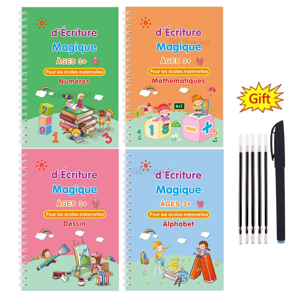 4 Stück Französisch Magisches Übungsheft Stift Vorschulen Kinder Kalligraphie Notizbuch Kinder Wiederverwendbares Französisch Schreibbuch Alter 3-8
