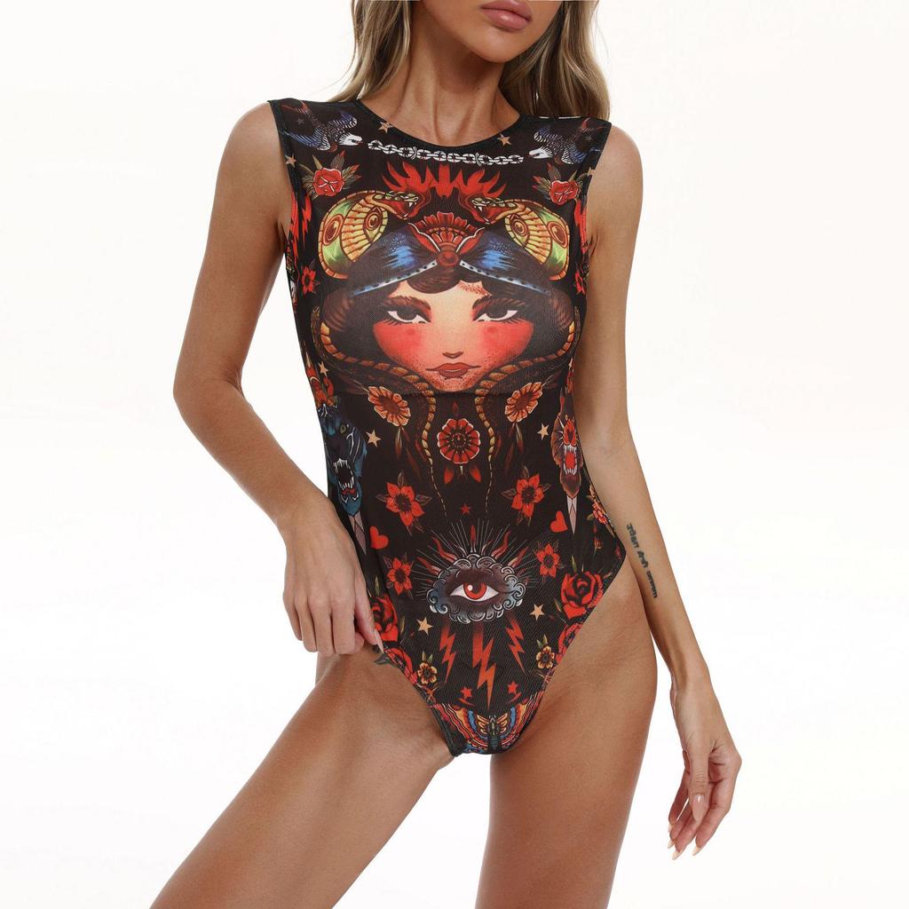 Dámské vícebarevné síťované jednodílné plavky s dlouhým rukávem a ochranou proti slunci