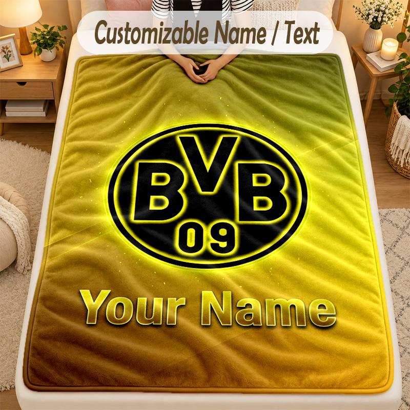 Flannel BlanketBorussia Dortmund Custom Name Text Personalized Soft Warm Throw Blanket Home Decor Gift