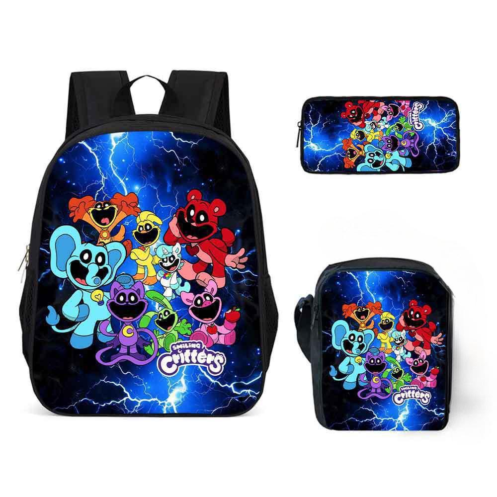 Lachende Critters Schultasche Dreiteiliges Set Cartoon Rucksack Umhängetasche Federmäppchen Lachende Critters