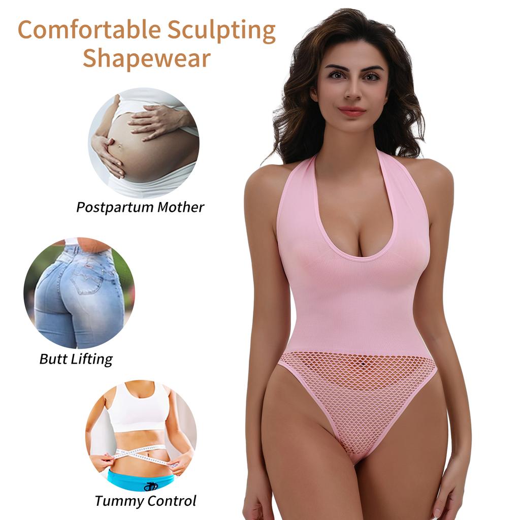 Shapewear Bodysuits for Women Sexy Sleeveless Halter Tops Summer V Neck Leotard Going Out Backless Bodycon One Piece Body Shaper