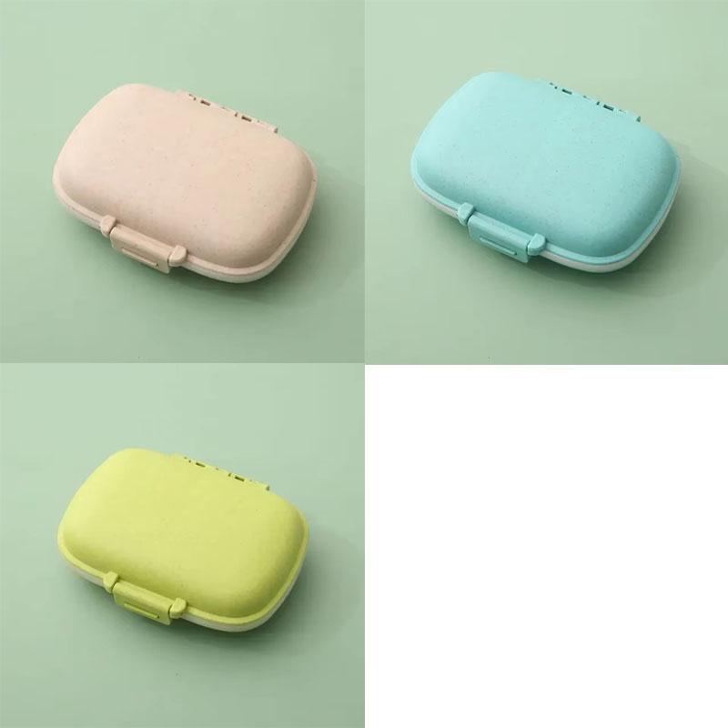 Travel Friendly Mini Portable 8 Grids Wheat Sealed Medicine Organizer Container Tablets Storage Dispenser Box