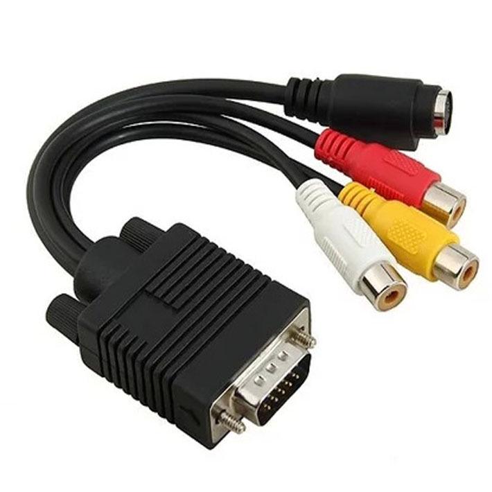 VGA to AV Converter Cable with Audio: VGA to S-Video and 3 RCA Connectors