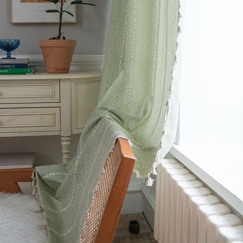 Stripe Embroidery Solid Color Kitchen Valance American Style Country Style Semi-shading Bay Window Bedroom Living Room Curtain