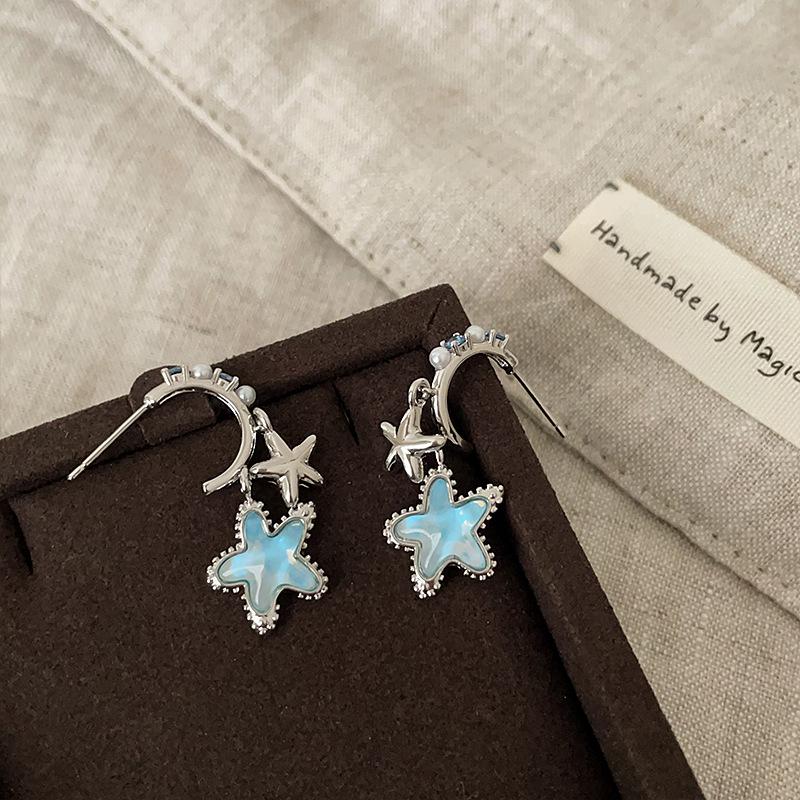 Fresh Blue Star Jellyfish Earrings - Unique, Fashionable, Elegant, Versatile Studs for Women