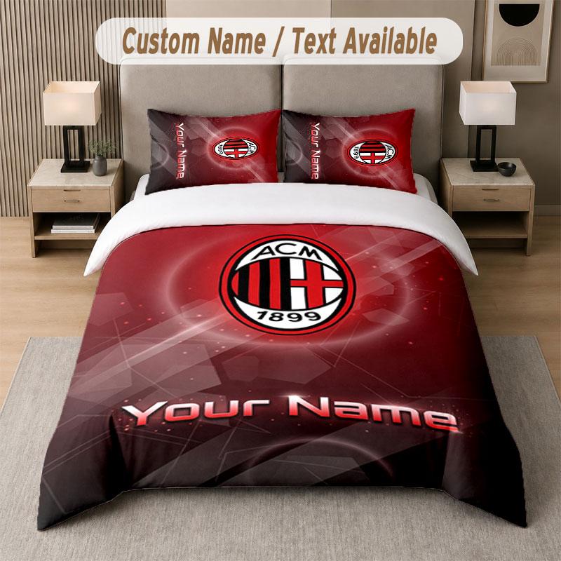 Custom Bedding Set AC Milan Pattern, Print Name Text 1 Duvet Cover Plus 2 Pillowcases Home Textile