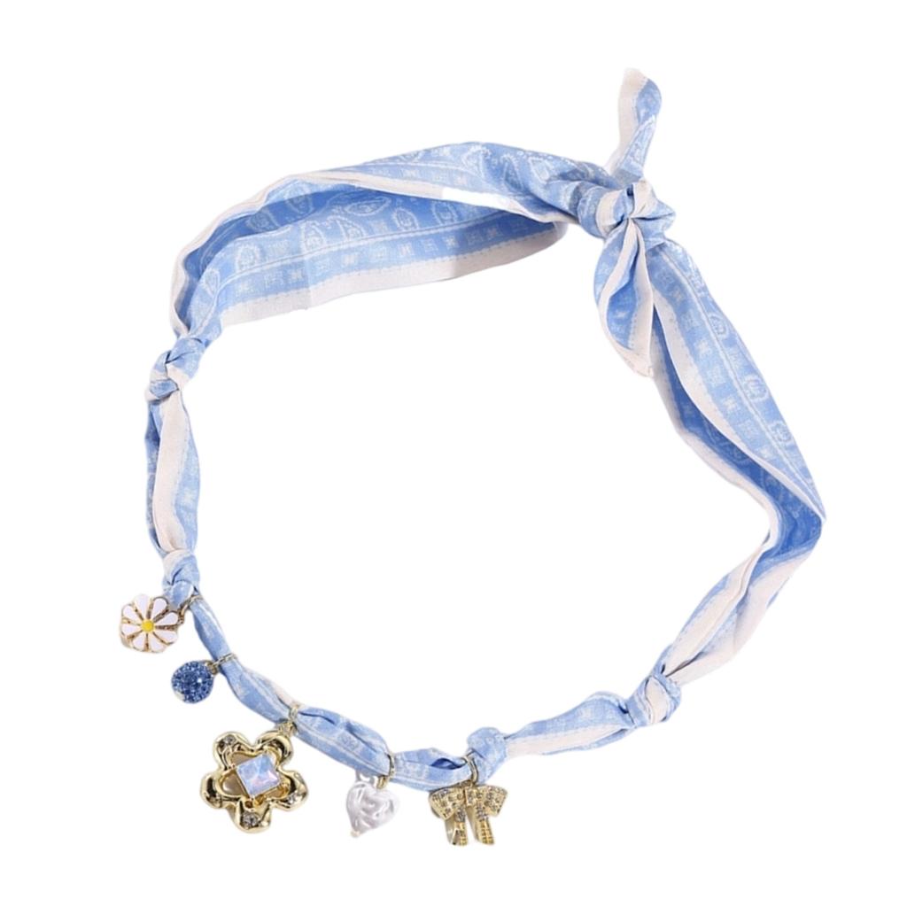 Delicate Fabric Chain Necklace Versatile Floral Heart Accent Soft Silk Blend Materials Casual Party Wear