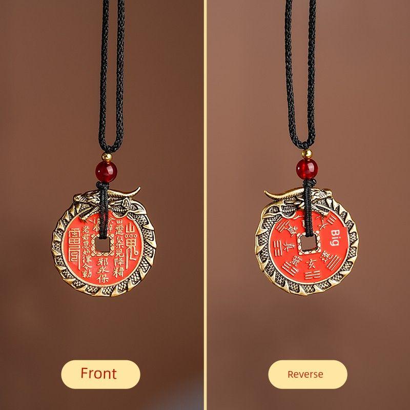 

Павильон Богов Гора Призрак Подвеска из Поминальных Денег Настоящая Расписная Киноварь Медный Корпус Защитник Мирная Пряжка Подвеска Мужская и Женская Фантазийная [Brass] Red Dragon Pendant