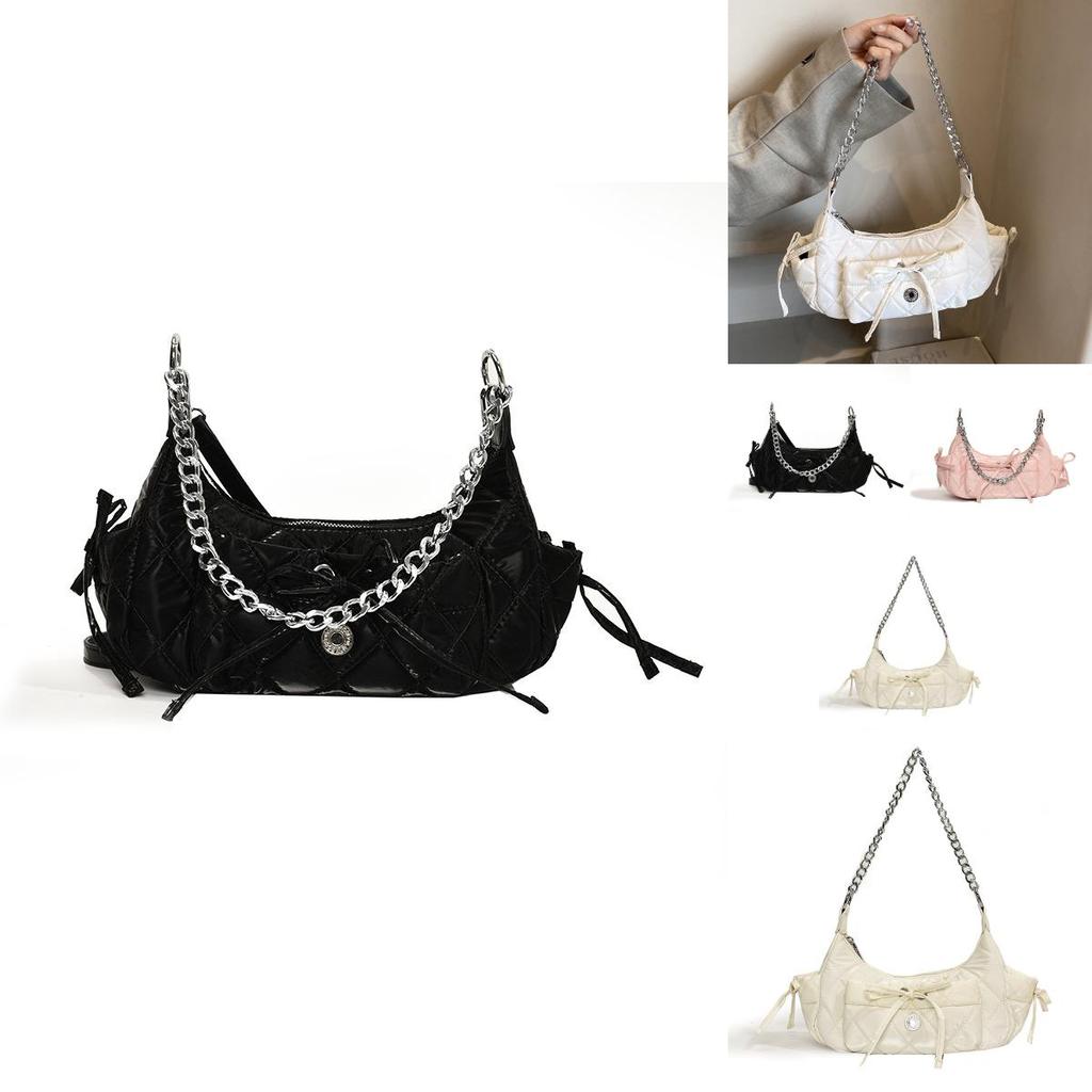Stylish Medium Size Seashell Shape Saddle Bag With Chain Strap In Black Color