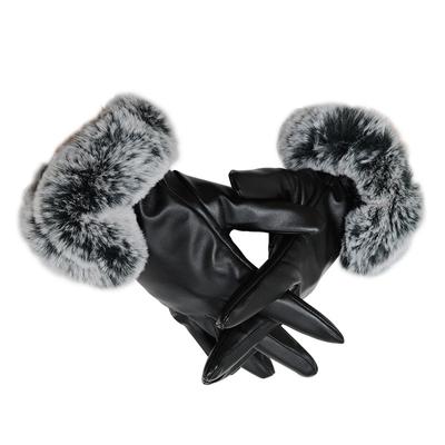 Woman's Gloves PU Leather Windproof Gloves Winter Touch Screen Fashion Lady Outdoor Ski Cycling Warm Plush Mittens