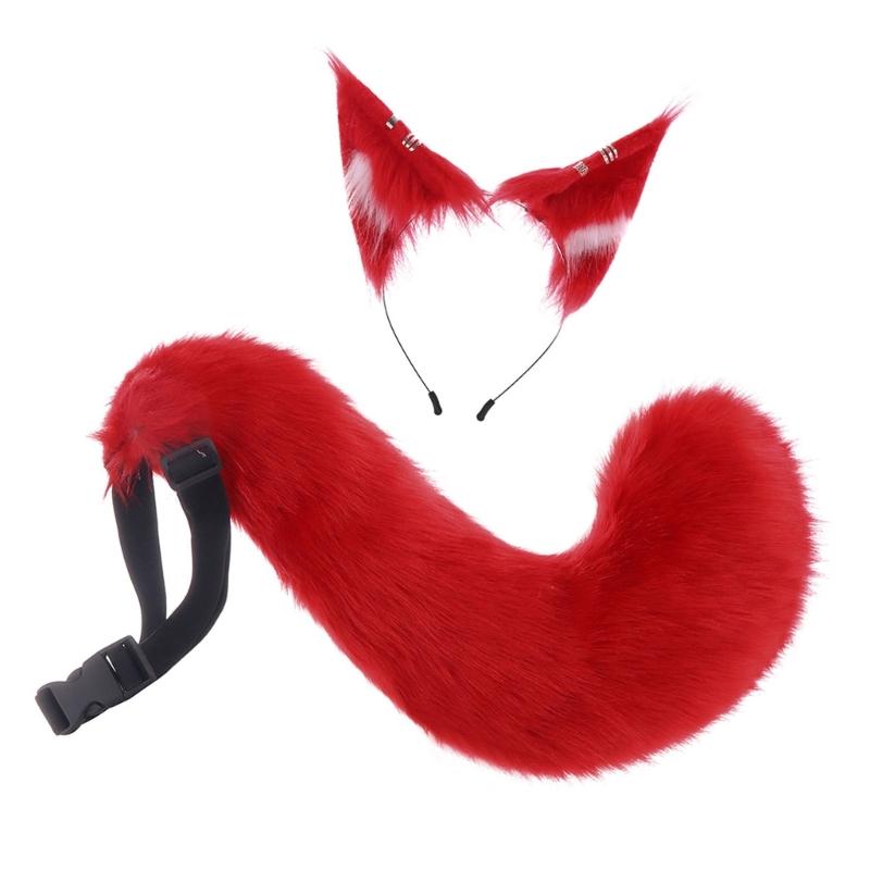 A52E Realistic Wolf Ear Hairband With Attached Tail For Themed Dressing Up Event