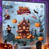 Outdoor Balcony Scene Setting Props Halloween Static Window Clings, Spooky Haunted House Glass Decals with Pumpkin Funny Holiday Party Room Decor Bat