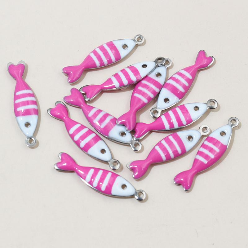 20 Stück 18x5mm Emaille Gestreifte Fisch Anhänger Edelstahl DIY Schmuckherstellung Zubehör für Ohrringe Halsketten Schlüsselanhänger