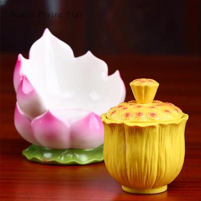 Tazza di offerta in ceramica di lusso a forma di loto, 10,5x7,8 cm, tazza per la purificazione dell'acqua, sala Buddha domestica di Guanyin, utensili e ornamenti per Buddha