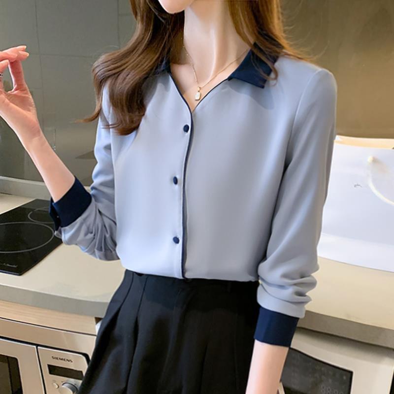 Cămașă din șifon pentru femei Cămașă de primăvară și toamnă pentru femei Top cu mâneci lungi Cămașă la modă