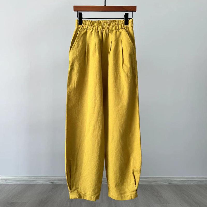 Spring Summer Artistic Loose Sand-Washed Linen Casual Pants for Women - Slimming, Lightweight Meditation Lantern Style