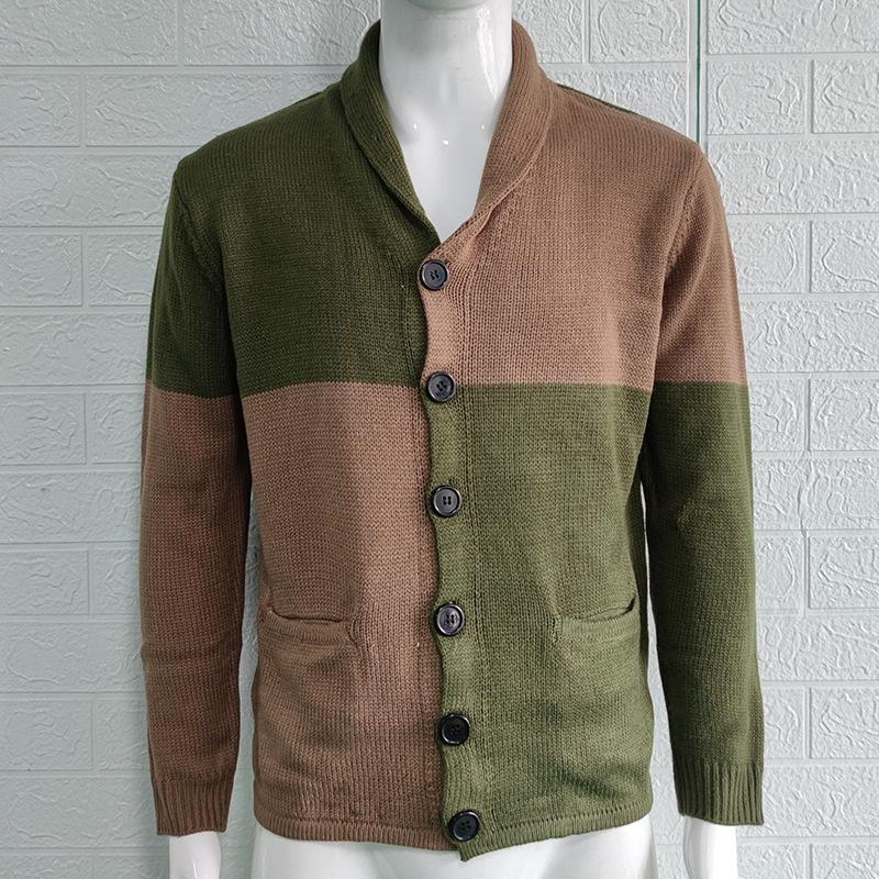 2025 Sweater Cardigan Color Block Button Long Sleeve Knitted Jacket