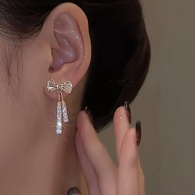 Match Daily Synthetic Sparkling Bowknot Design Zirconia Sweet Gift For Her 1 Pair Outfits Party Paved Shining Of Earrings  Jewelry Accessory