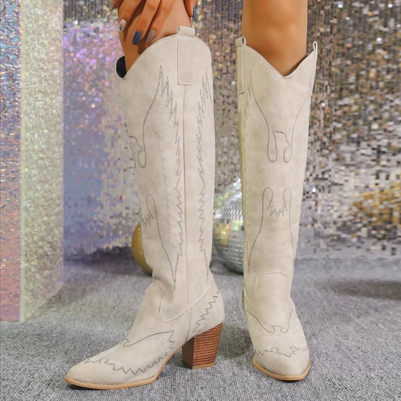 Winter Pointed Toe High Tube Block Heels Large Size Knight Boots 2024 Fashion Shoes for Women Sleeve Women Boots Botas De Mujer