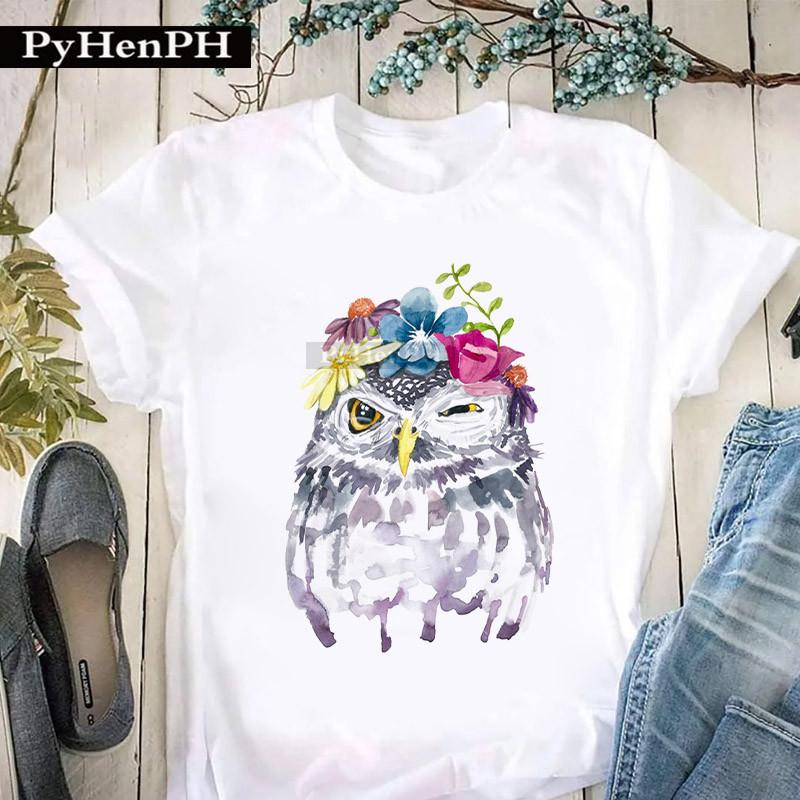 Womens Personalized Owl Print Graphic TShirt Short Sleeve Round Neck Summer Fashion Trend Aesthetic Top
