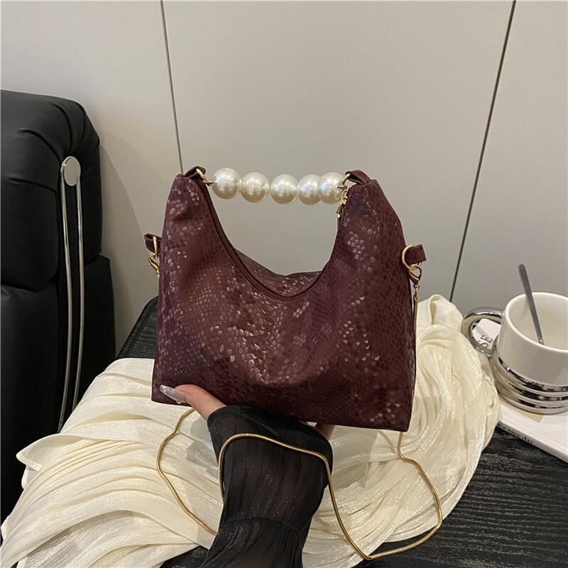 Retro 2026 Schöne Pailletten-Handtaschen Neueste Einfache Unifarbene Elegante Texturierte Einzelne Schulter-Crossbody-Perlenketten-Taschen
