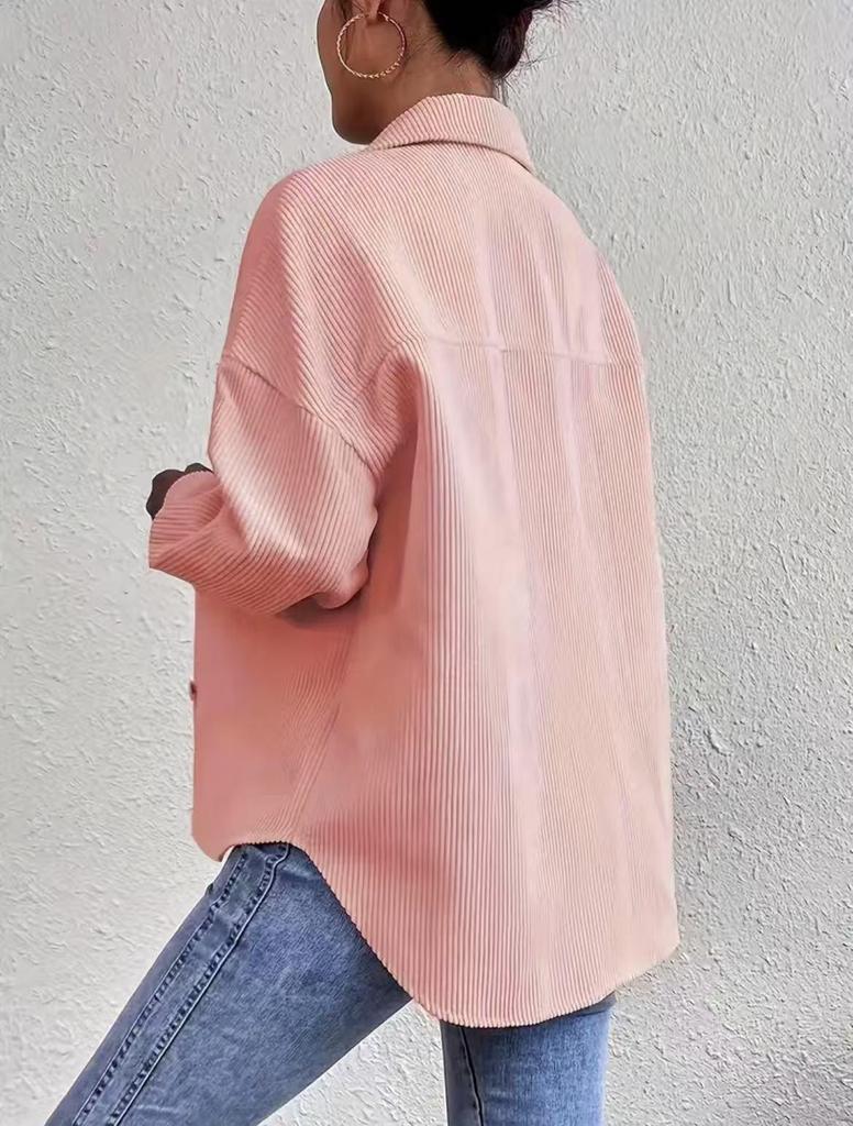 European-American Women's Corduroy Long Sleeve Solid Color Shirt Jacket 2025