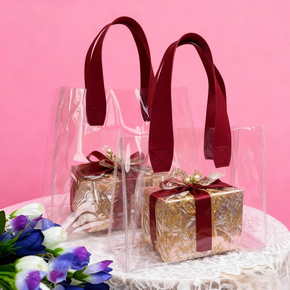 Daisy Transparent PVC Tote Bag - Elegant Gift Bag for Weddings, Birthdays, and Holidays