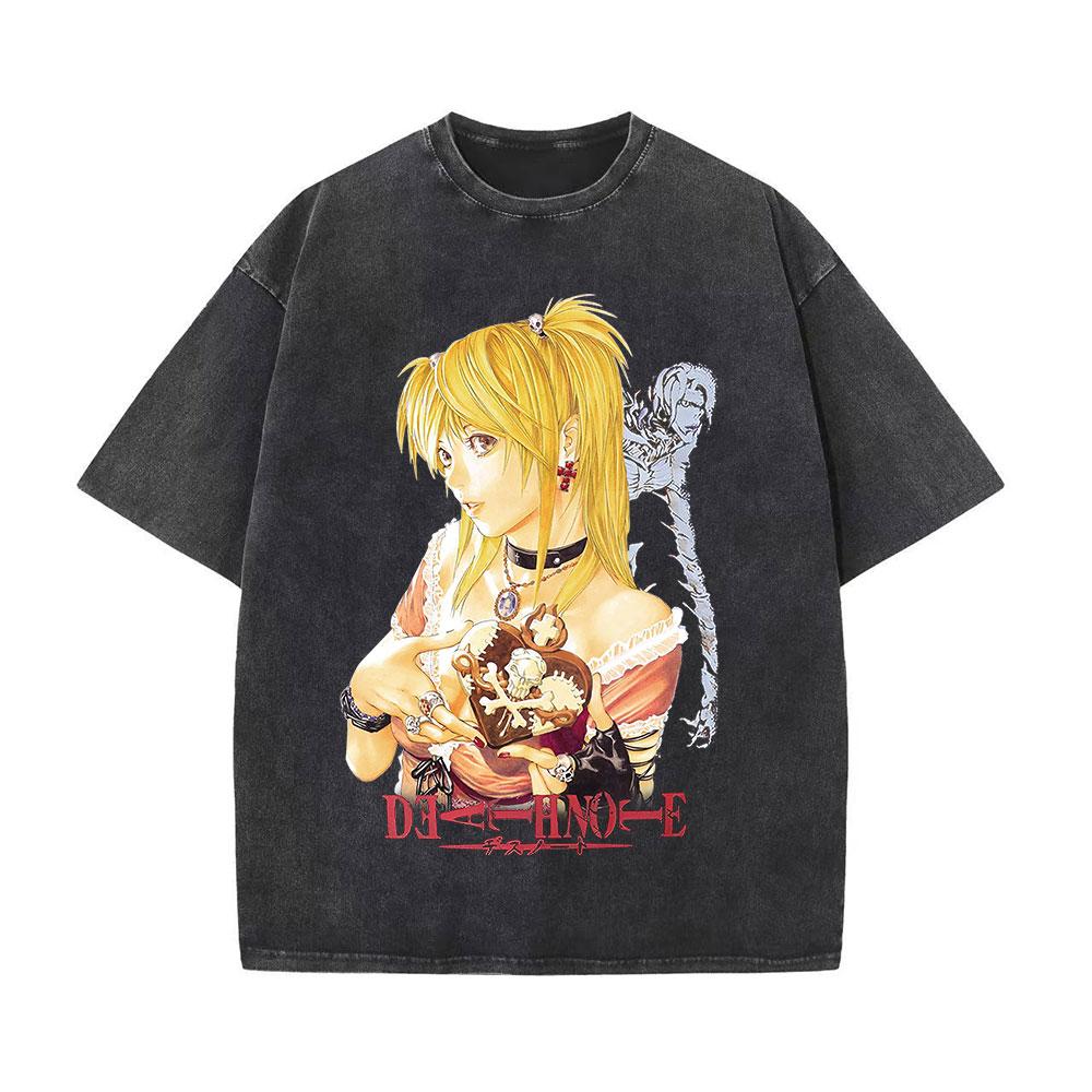 Retro Washed T-Shirts Punk Gothic Anime Death Note Print T-Shirts Harajuku Casual Cotton Vintage Short Sleeve Top