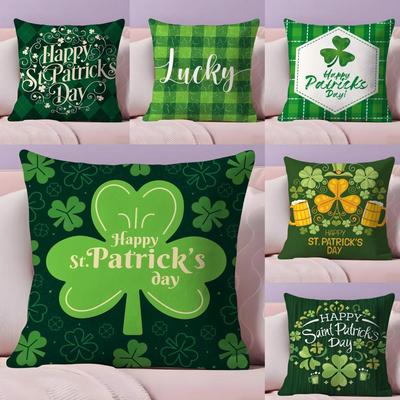 St.Patrick's Day Cushion Cover Plush Fabric Soft Double-Sided Printed Sofa Warm Winter Home Gift Pillow Case