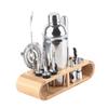 11-teiliges Set Edelstahl Cocktailshaker Mixer Getränke Barkeeper Martini Werkzeuge Bar-Set mit Holz