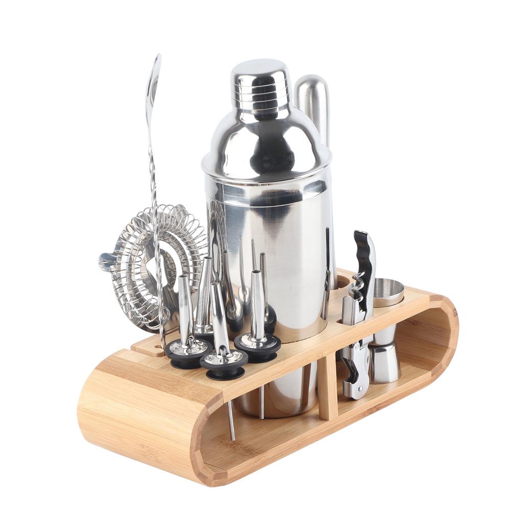 11-teiliges Set Edelstahl Cocktailshaker Mixer Getränke Barkeeper Martini Werkzeuge Bar-Set mit Holz