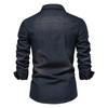 Herren Frühling und Herbst Plus Size Revers Langarm Volltonfarbe Button Down Jeanshemd
