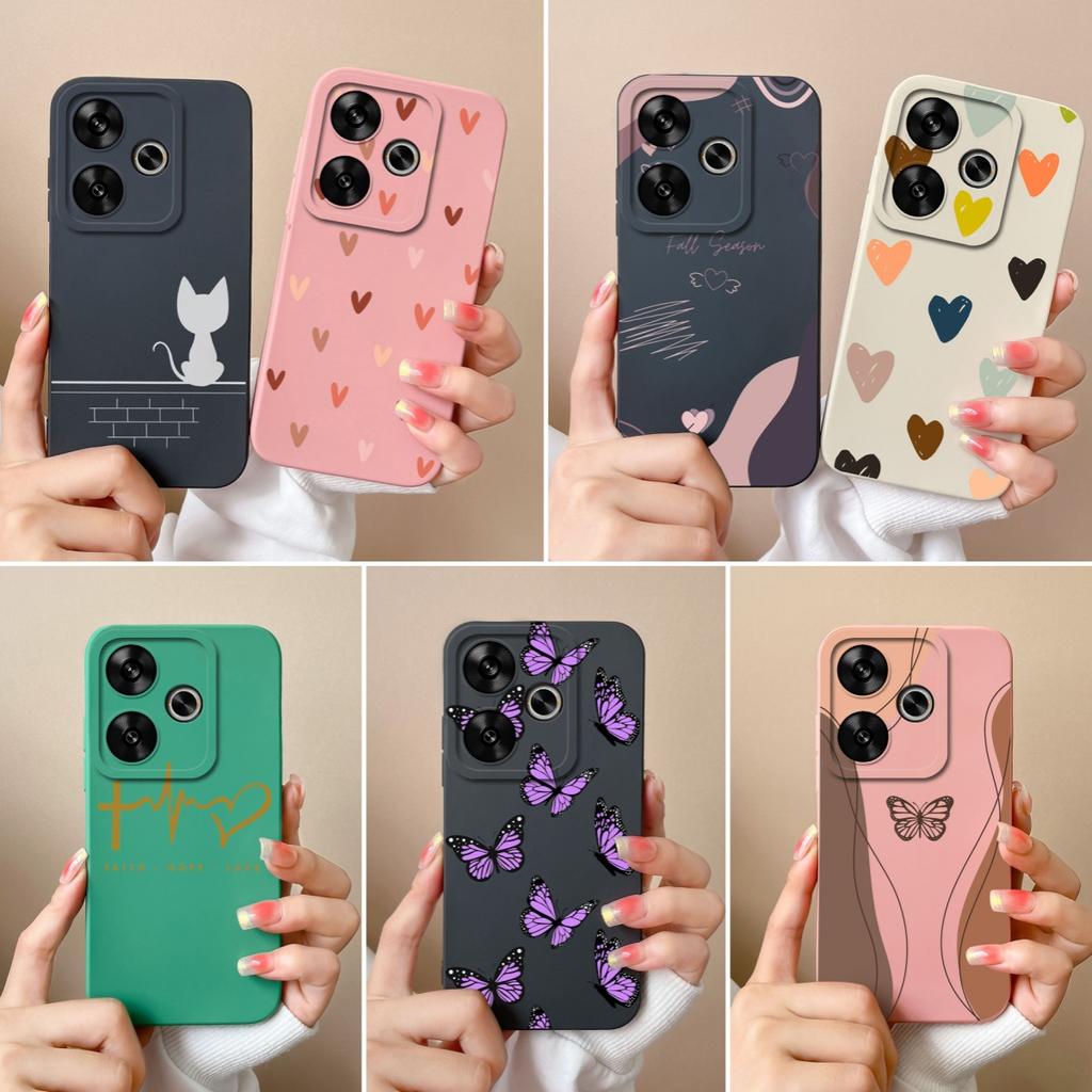 For Poco F6 Pro Phone Case Simple Heart Cover Liquid Silicone Camera Protection Cases For Xiaomi Poco F 6 Soft ShockProof Funda