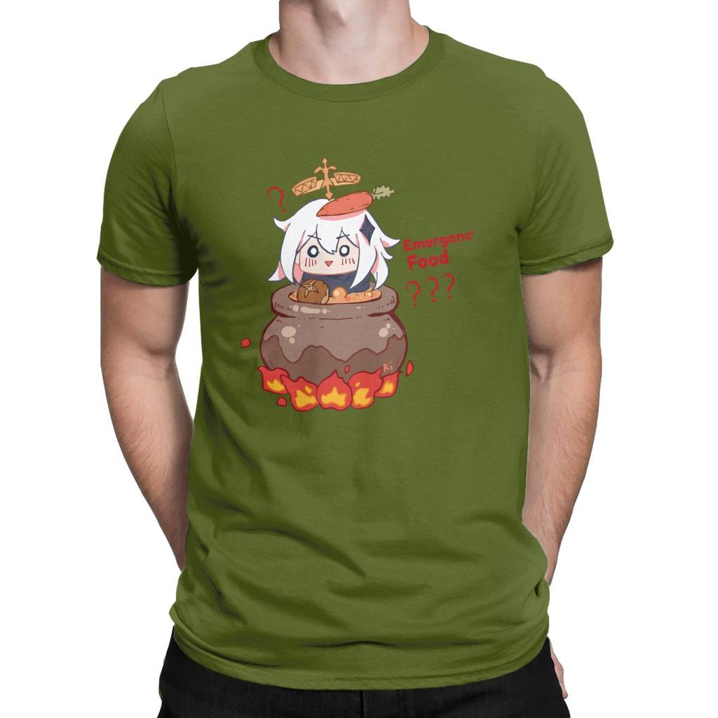Vintage Paimon Genshin Impact Emergency Impact T Shirt For Men Pure Cotton T Shirts Genshin Impact