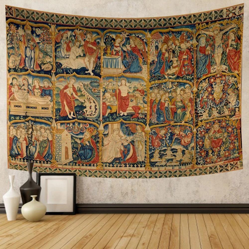 Medieval Mythical Tapestry European Classic Unicorn and Lion Pattern Wall Hanging for Bedroom Living Room Decor