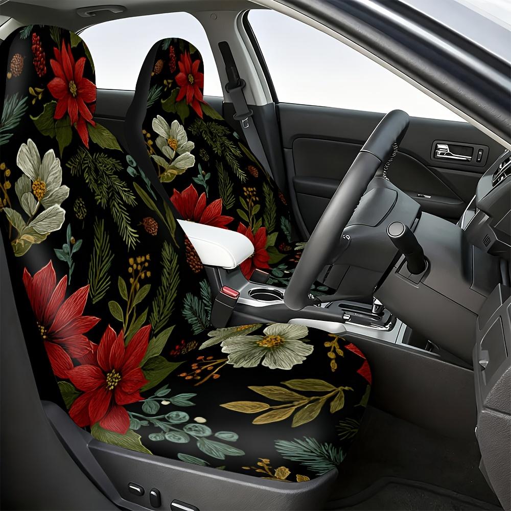 2pcs, Stylish Christmas Floral Joy Pattern Car Seat Covers, Universal Fit For Front Seats Of Car, SUV, And Truck, Keeps Front Se