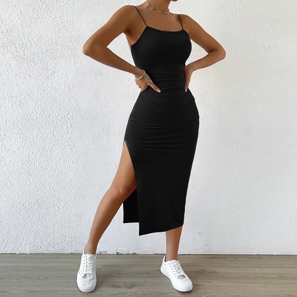 2024 Spring Women's European & American Backless Bodycon Sling Dress with Slit