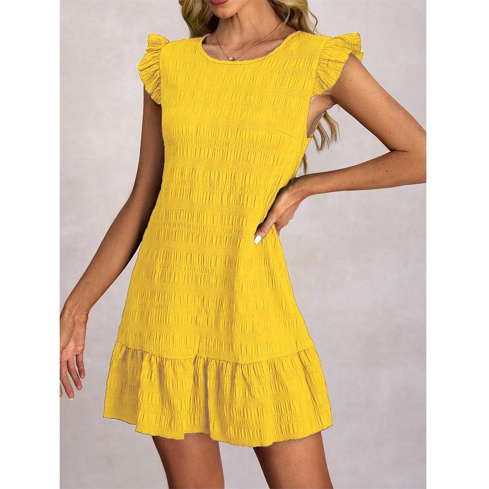 

Женские летние платья, женские повседневные однотонные мини-платья без рукавов с оборками, прямые платья, женские винтажные короткие платья XL жёлтый