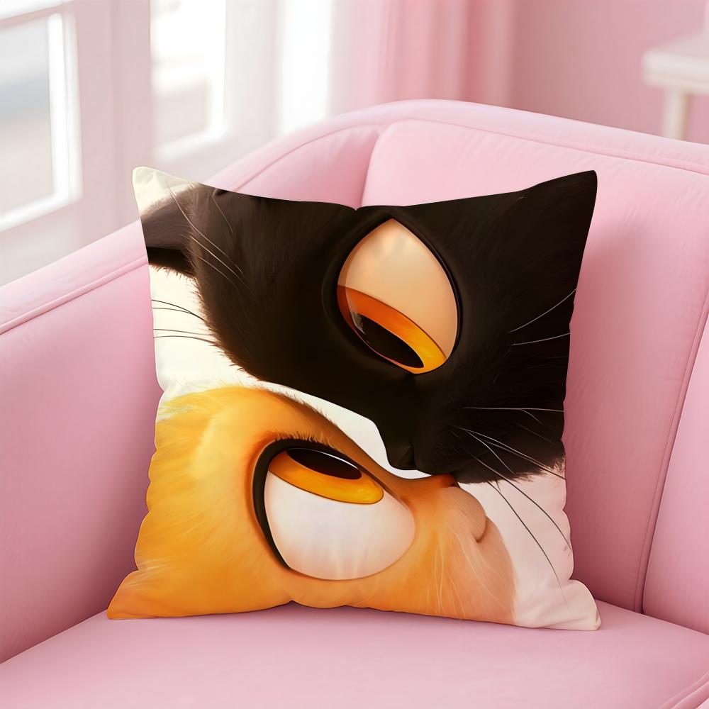LLittle Black Cat Couple Cushion Cover Pillow Case Soft Friendly Fabric Concealed Zipper