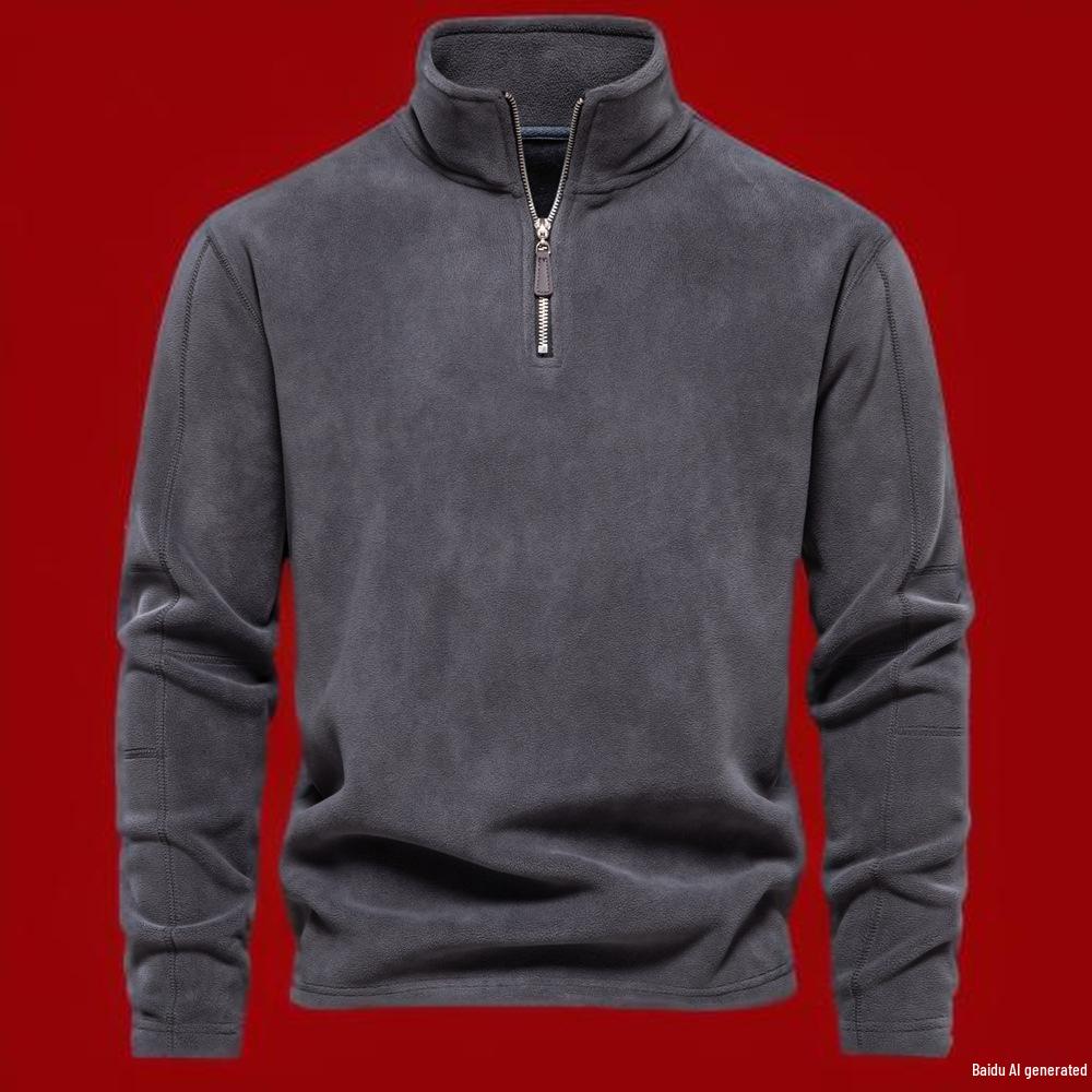 

Men s Stand Collar Half Zip Fleece Hoodie - European & American Autumn/Winter Fashion XXL темно-сірий