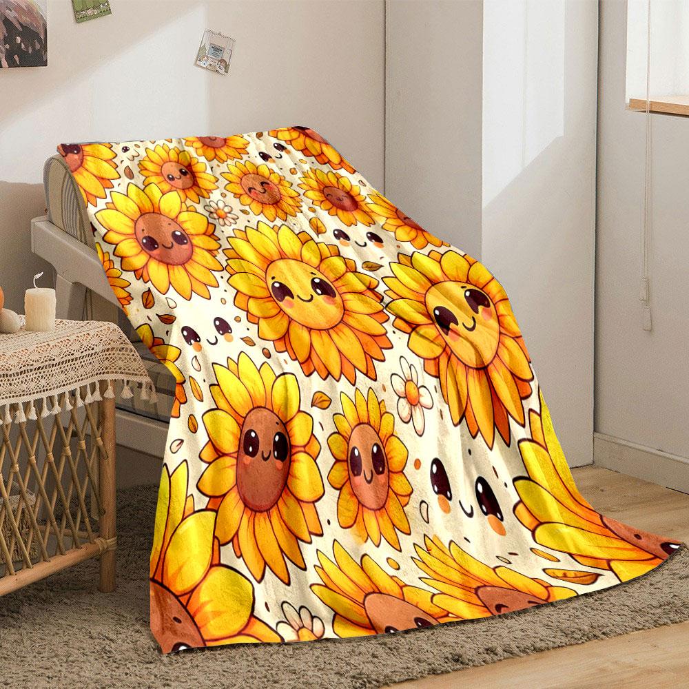 Smiling Sunflower Patterns Print Blanket Soft and Cozy Perfect for the Living Room Bed Sofa or a Nap,gift