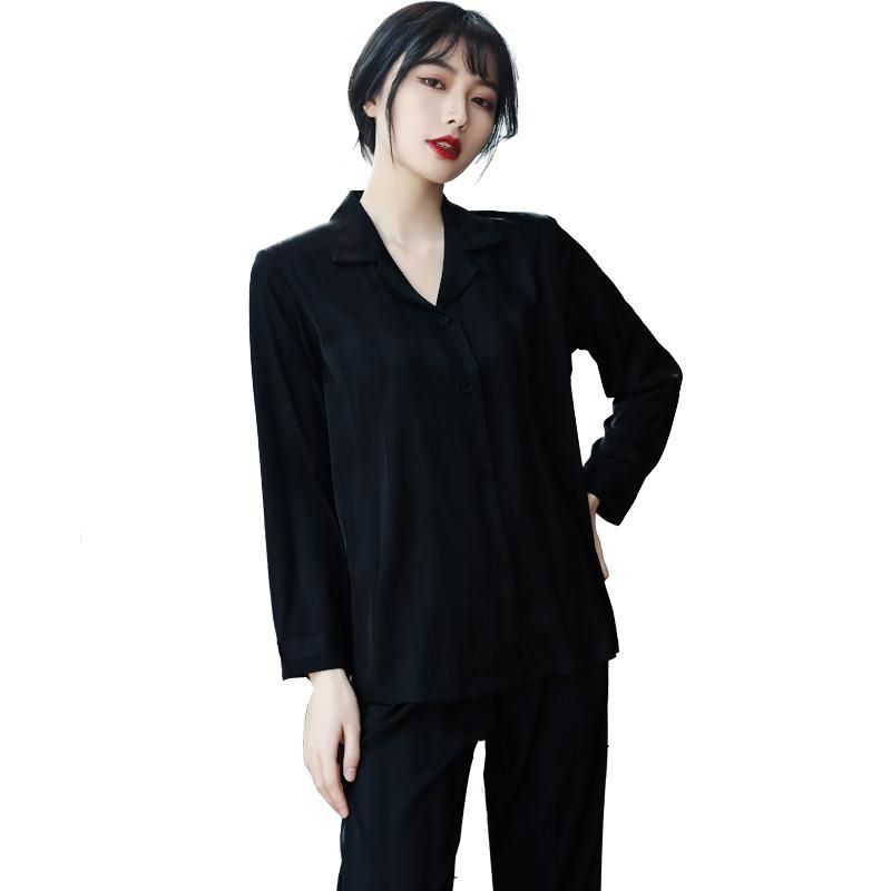 

Couple ’s Ice Silk Pajama Set Long Sleeve Top and Pants Women s Spring Autumn Summer Black Striped Loungewear XL чорний