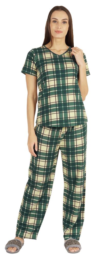 Inkmeso 2 Pcs Printed Short Sleeves Nightwear Set For Womens Top And Pajama Sleepwear Cotton PJ