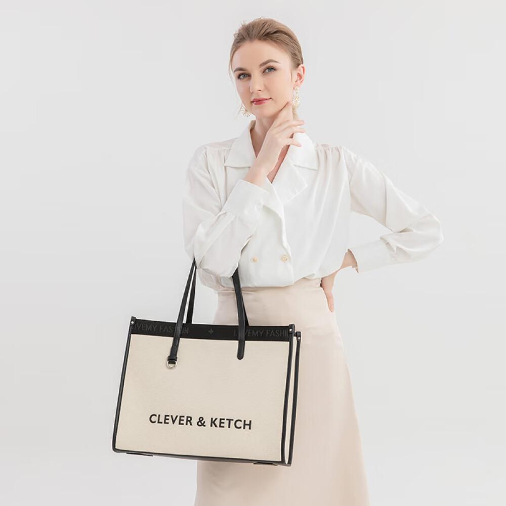 Women's Shoulder Bag College Casual Commuter Large Capacity Bag Large Beige White Handbag Length 39.5cm Wide 15cm High 31cm