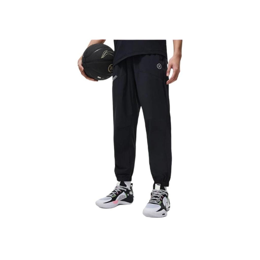 Li-Ning Wade Series Logo Print Mid-Waist Ice-Sense Knit Sports Pants Men Bottoms Black AYKT501-1