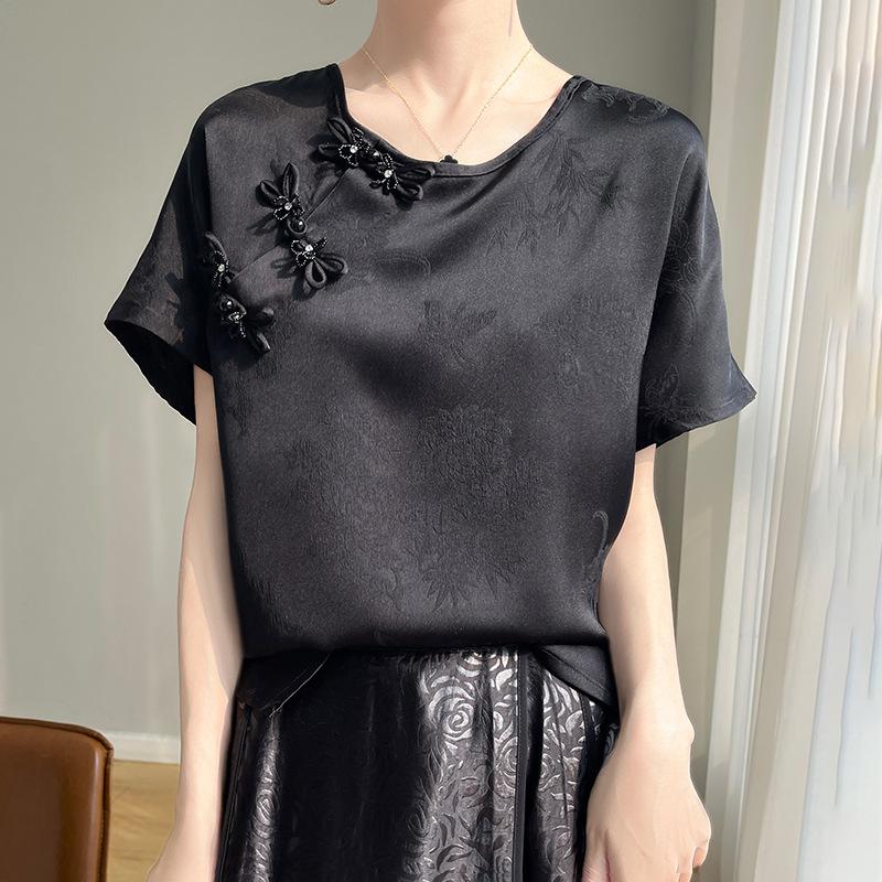 

Новая рубашка с коротким рукавом в китайском стиле для лета Летом, женский темперамент, свободная приталенная повседневная футболка-основа с рукавом до локтя, универсальный топ 2XL