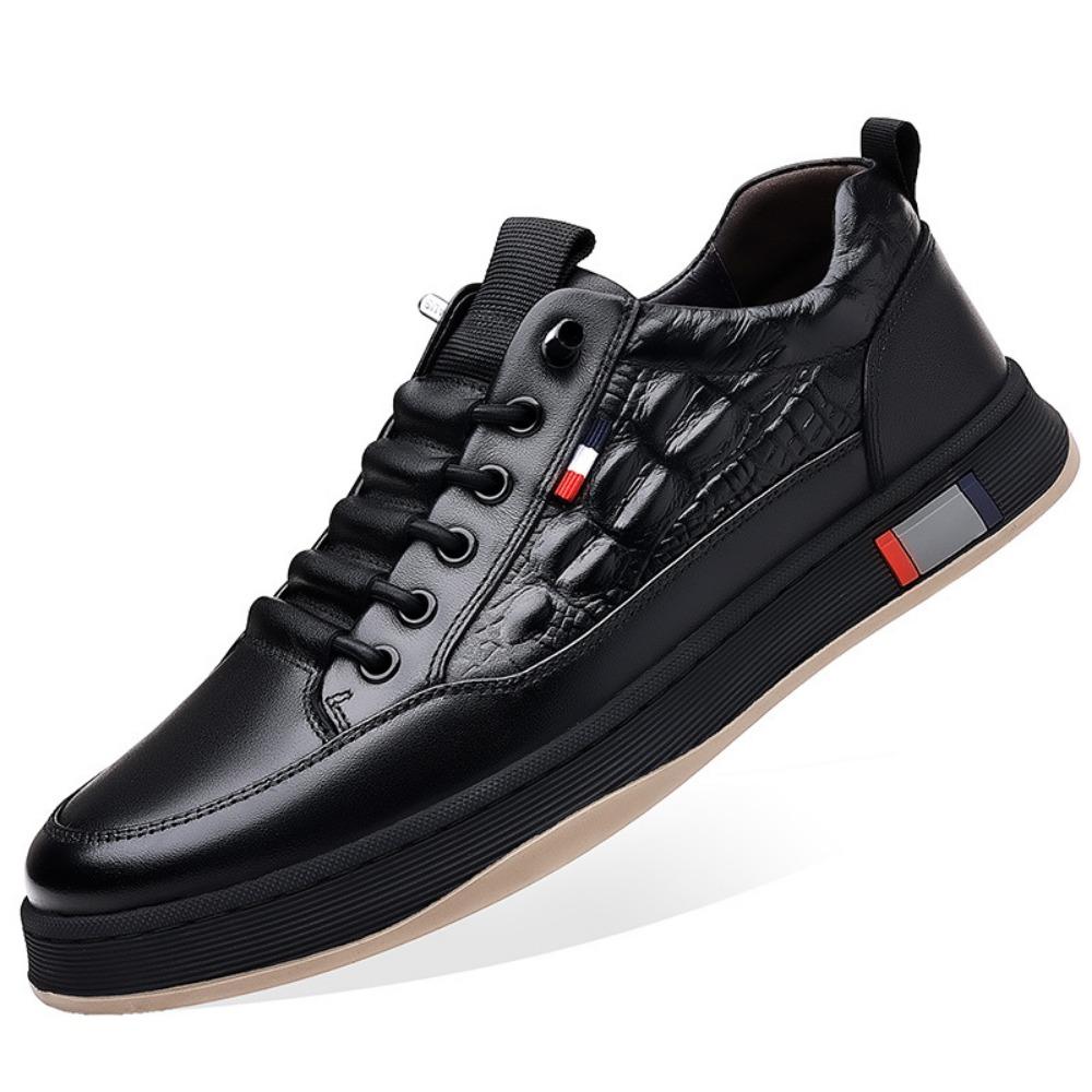 Mens Leather Casual Shoes Spring Summer Trendy Slip On Sneakers Breathable Hollow Out White Shoes