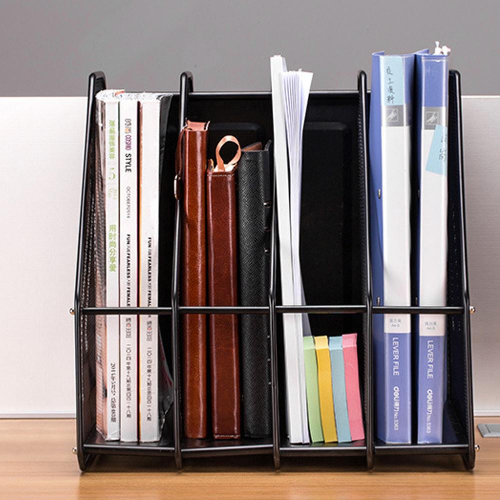 Modern   4-Compartment Desktop Display Rack Magazine File Document Metal  (Black)